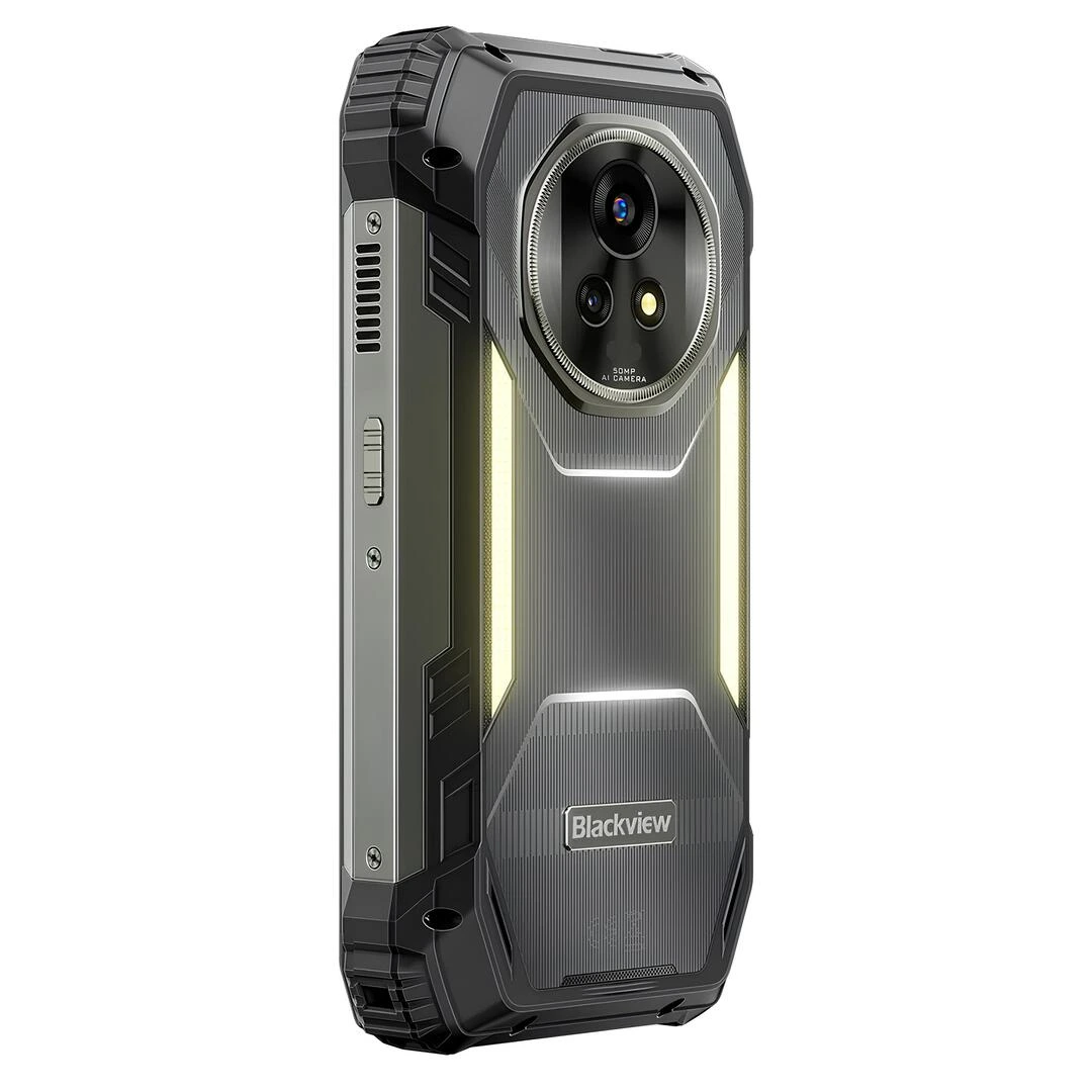 blackview-xplore-2-gemini-ai-5g-projeksiyonlu-dayanikli-telefon-ip69k-teknobin-007 Blackview XPLORE 2 Pro arka çapraz açı, IP69K sertifikalı gövde ve entegre kamp ışığı tasarımı