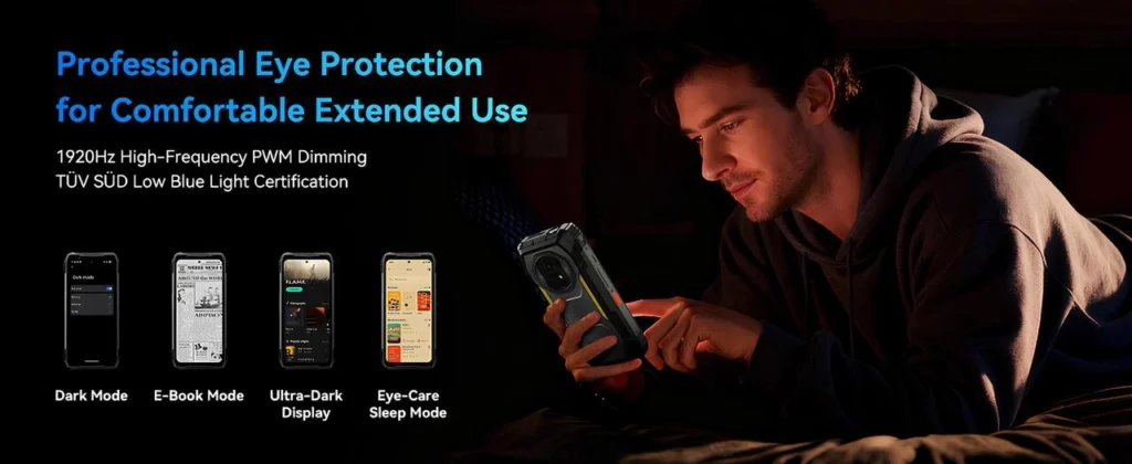 1920Hz PWM göz koruma teknolojisi ve düşük mavi ışık sertifikası kullanım görseli