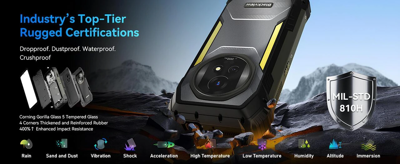 MIL-STD-810H sertifikalı, darbe, toz, su ve yüksek sıcaklığa dayanıklı Blackview Xplore 2 rugged telefon