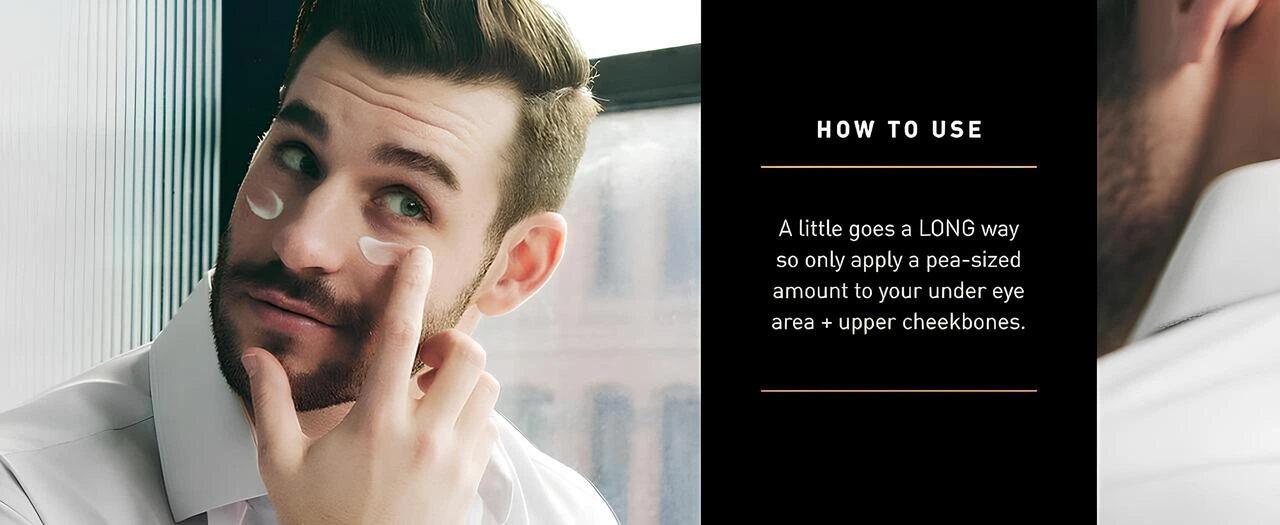 Erkek kullanıcı göz altına krem sürerken kullanım gösterimi