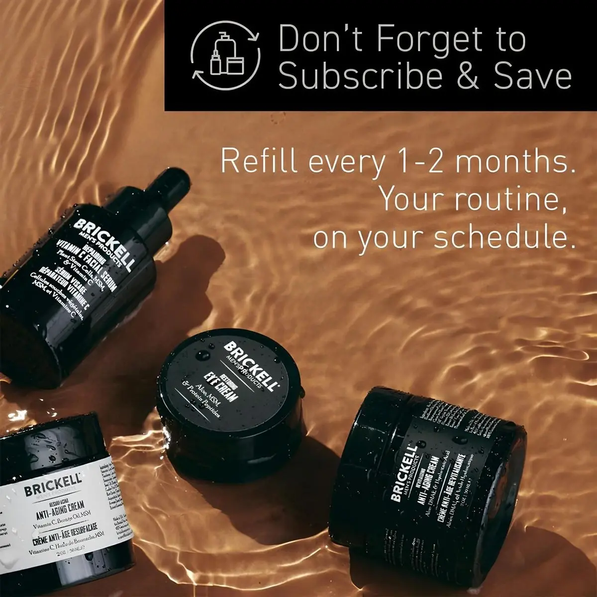 brickell-erkek-goz-alti-kremi-14ml-dogal-bakim-teknobincom-2026-2 Brickell erkek bakım ürünleri su içinde ürün sunumu