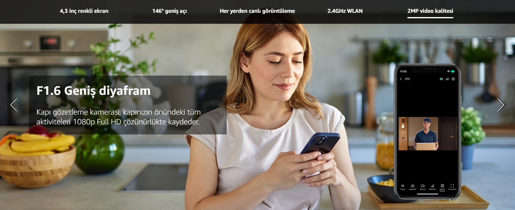 ezviz cp2 kapı kamerası 2mp video kalitesi canlı görüntü mobil uygulama ekranı