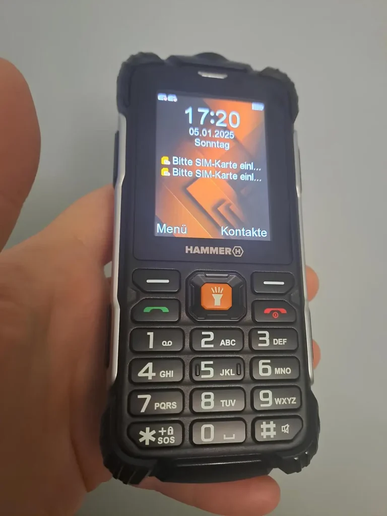 Hammer H Power Plus LTE rugged telefon açık ekran ve menü görünümü gerçek ürün fotoğrafı