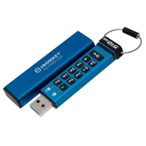 Alt metin: Kingston IronKey Keypad 200 512GB şifreli USB bellek, kapak açık, alfanümerik tuş takımı görünüm