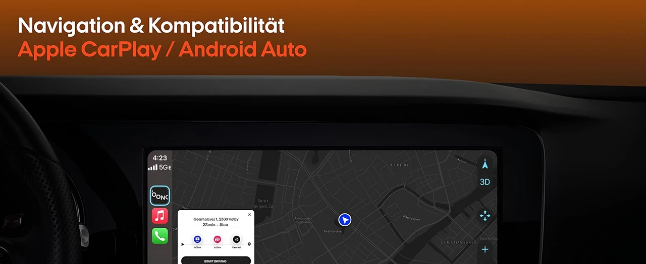 ooono no2 carplay ve android auto navigasyon ekranı