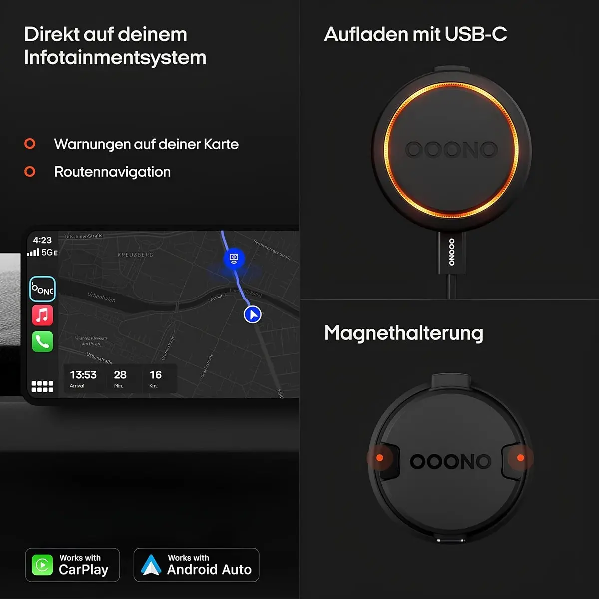 ooono-no2-yardimci-surucu-hiz-uyari-carplay-android-auto-ledekran-teknobincom-2026-4 ooono no2 carplay android auto usb c ve manyetik tutucu