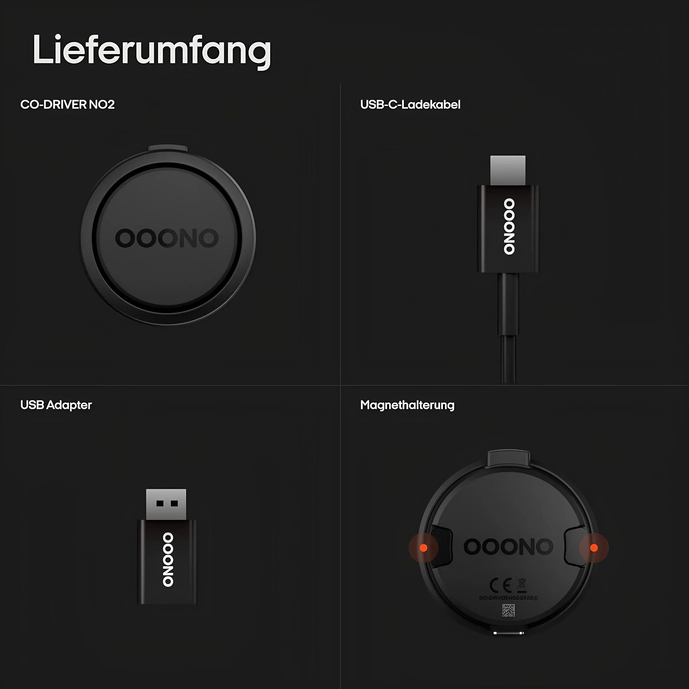 ooono-no2-yardimci-surucu-hiz-uyari-carplay-android-auto-ledekran-teknobincom-2026-7 ooono no2 kutu içeriği cihaz usb c kablo ve manyetik tutucu