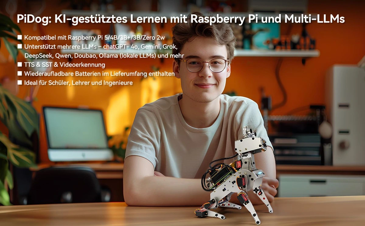SunFounder PiDog yapay zeka robot köpek, Raspberry Pi uyumlu STEM eğitim kiti
