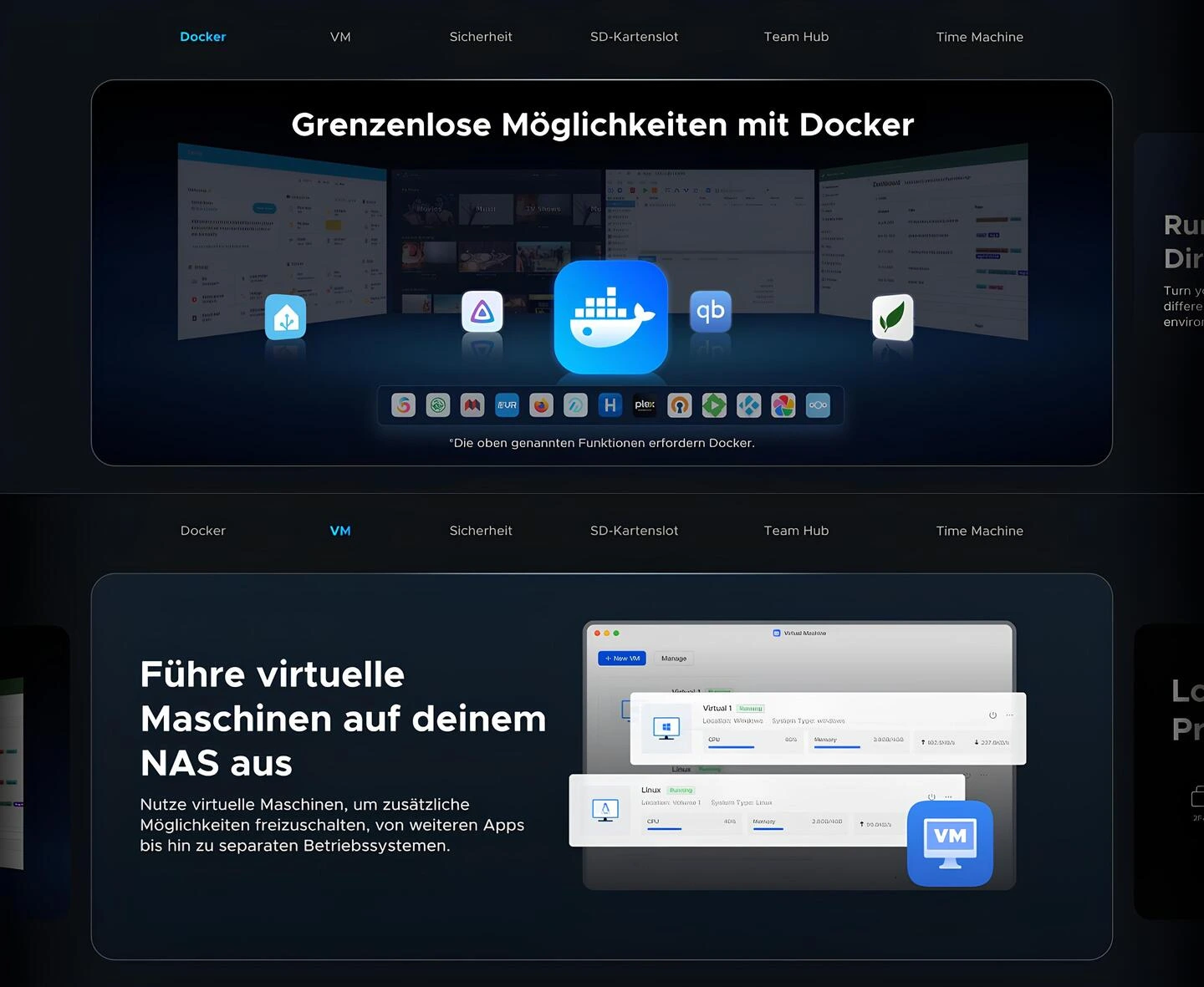 UGREEN NASync DXP4800 Pro Docker konteyner desteği ve NAS üzerinde sanal makine (VM) çalıştırma özelliği
