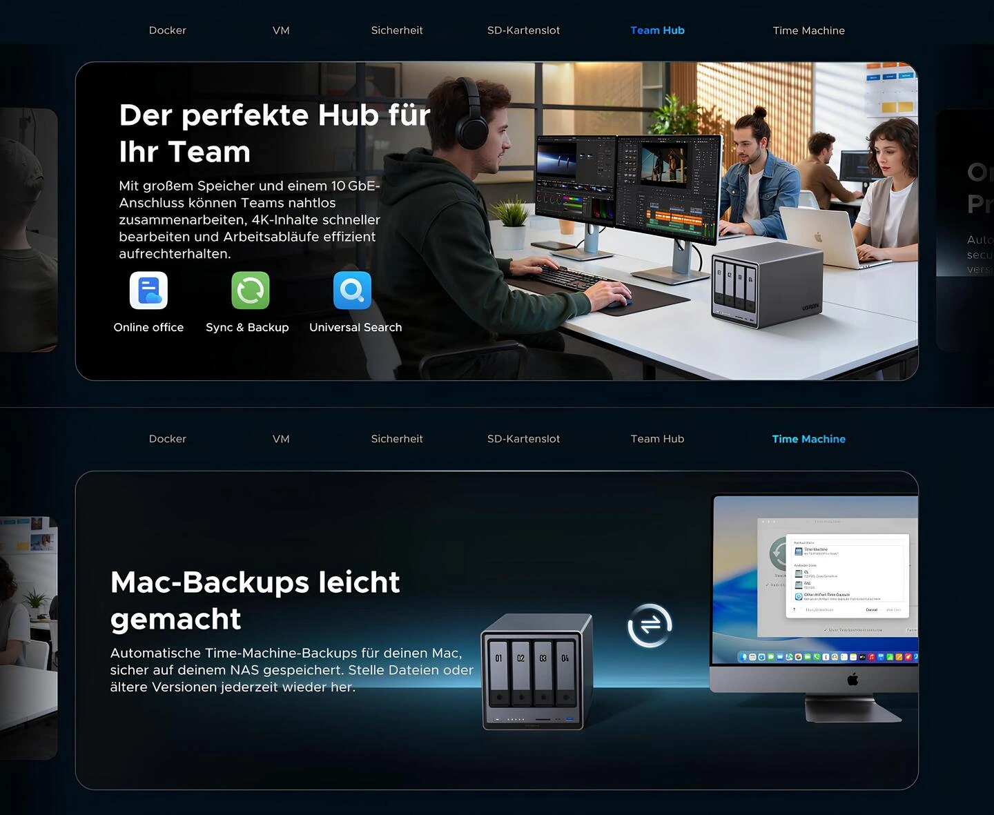 UGREEN NASync DXP4800 Pro Team Hub iş birliği özellikleri ve Mac için Time Machine otomatik yedekleme desteği