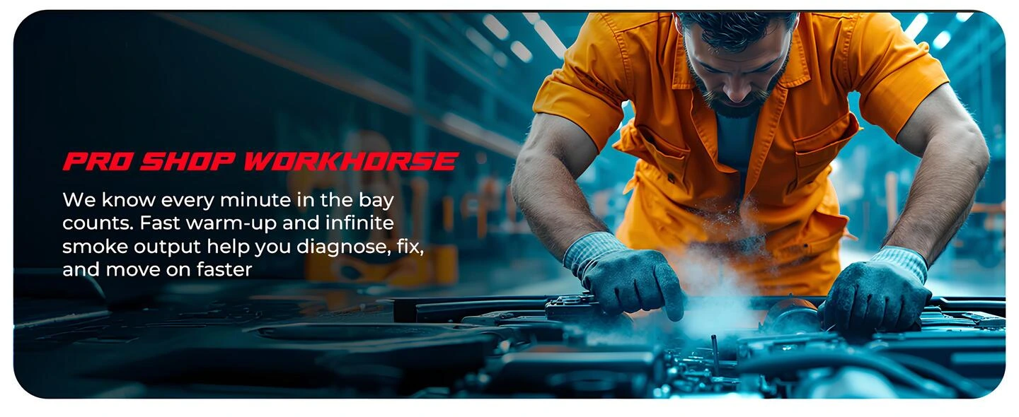 Autoline Pro HyperSmoke otomotiv duman makinesi ile motor kaçak teşhisi yapan profesyonel oto servis teknisyeni