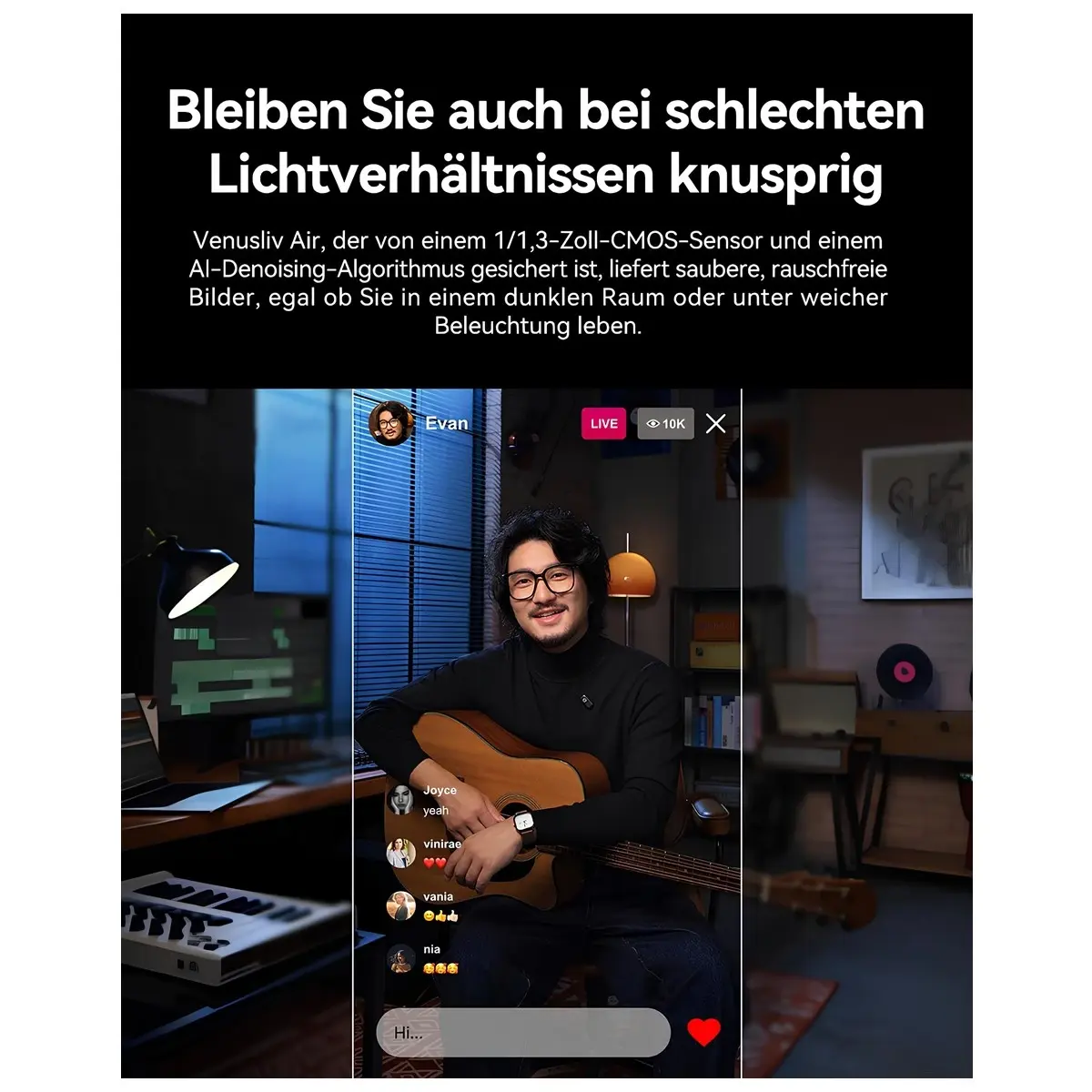 hollyland-venusliv-air-4k-canli-yayin-kamerasi-uvc-hdmi-teknobincom-4 Hollyland VenusLiv Air düşük ışık performansı örneği, AI gürültü azaltma ve net canlı yayın görüntüsü