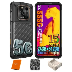 Rugone Xever 7 Pro termal kameralı dayanıklı telefon, Siyah renk, FLIR kamera ve değiştirilebilir batarya.