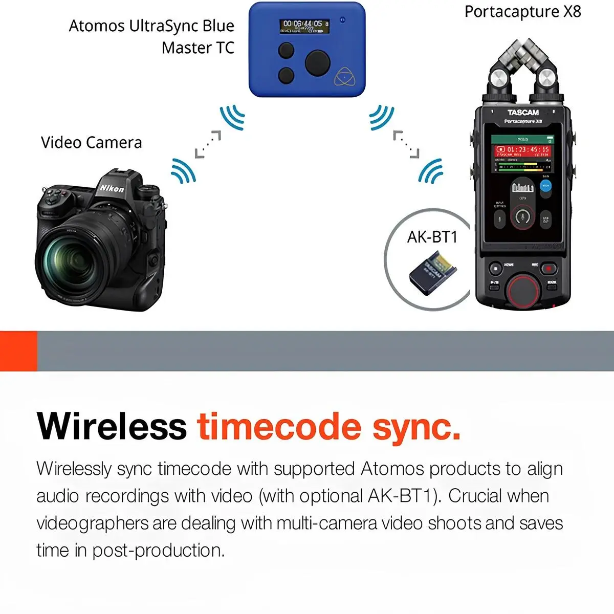tascam-portacapture-x8-32bit-float-192khz-8-track-portable-recorder-teknobin-9 Tascam Portacapture X8 kablosuz timecode senkronizasyonu ve Atomos UltraSync Blue bağlantı desteği