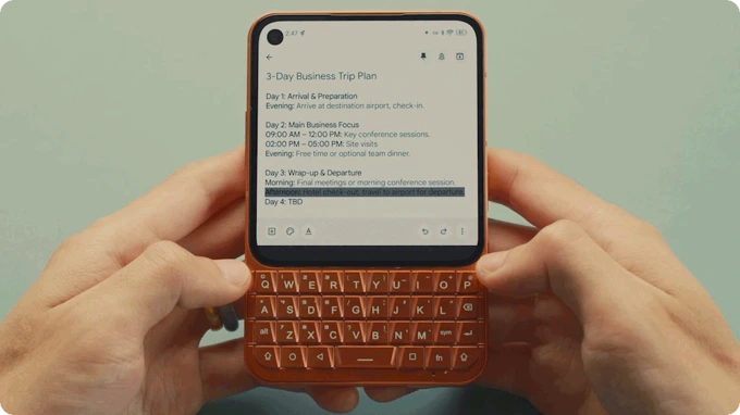 Unihertz Titan 2 Elite QWERTY klavye ile metin seçme kısayol kullanımı akıllı telefon sahnesi