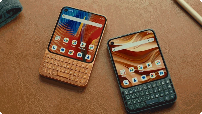 Unihertz Titan 2 Elite iki farklı renk seçeneği QWERTY klavyeli akıllı telefon ön görünüm