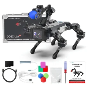 Yahboom DOGZILLA Lite robot köpek seti, 15 DOF servo sistem, robot kol ve aksesuar kutu içeriği
