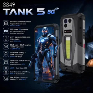 8849 Tank 5 5G telefonun Dimensity 9400E işlemci, 220 lümen projektör ve 17600 mAh batarya özellikleri