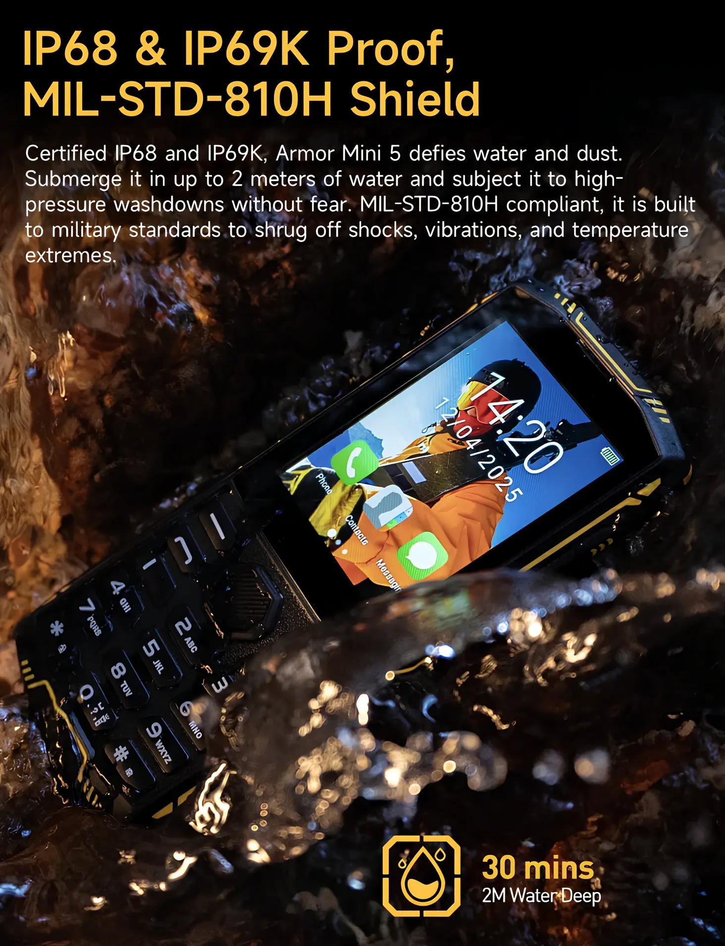Ulefone Armor Mini 5 IP68 IP69K ve MIL-STD-810H dayanıklılık sertifikaları