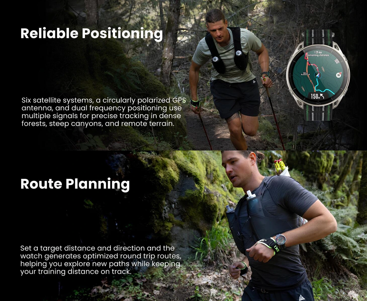 Amazfit Balance Ultra, hassas çift frekanslı GPS ve akıllı rota planlama ile güvenilir navigasyon sunar.