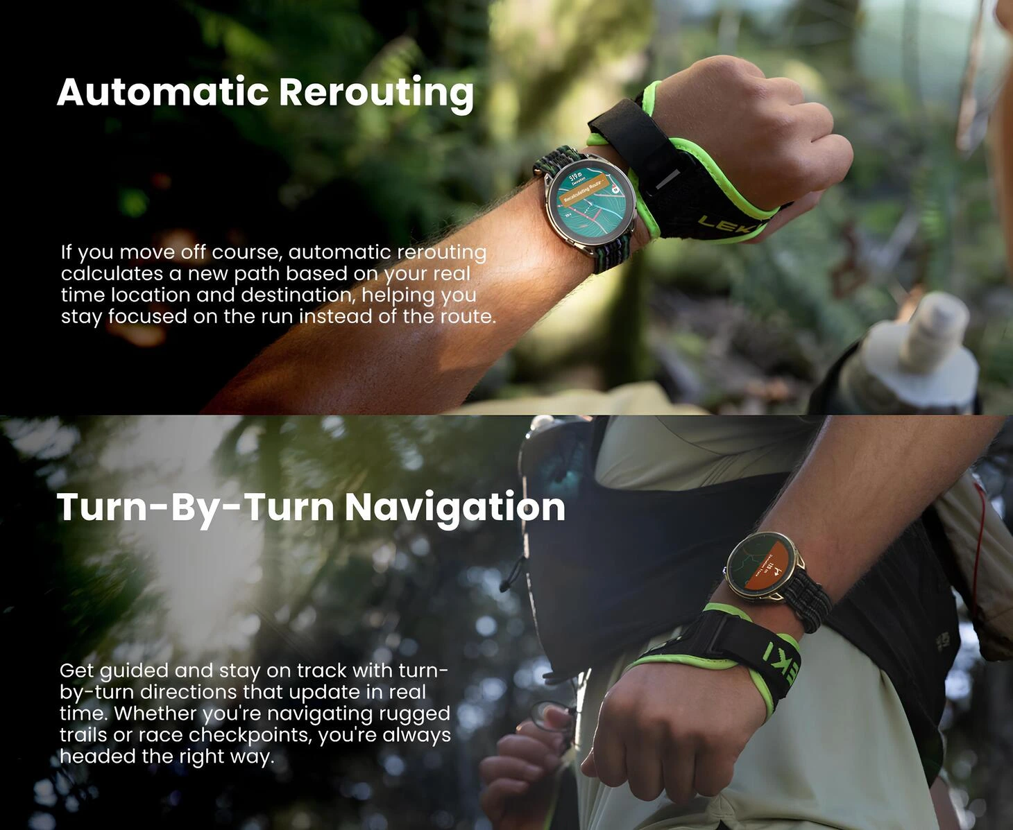 Amazfit Balance Ultra, otomatik rota yenileme ve gerçek zamanlı dönüş bazlı navigasyon özellikleri sunar.