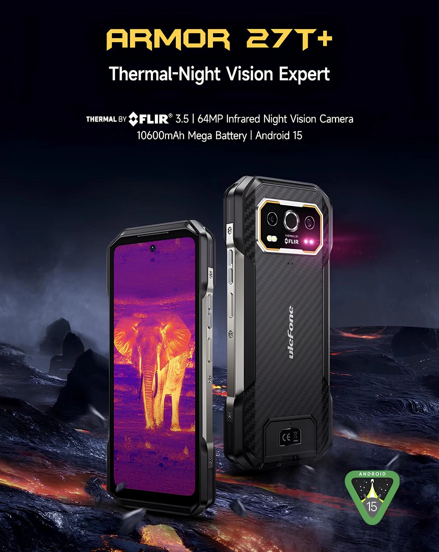 Ulefone Armor 27T Pro Plus endüstriyel FLIR termal görüntüleme ve gece görüş mobil cihazı