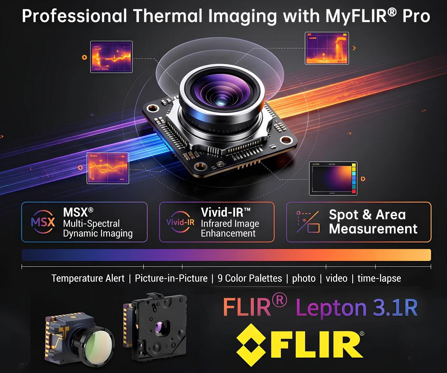 8849 Tank 5 Pro FLIR Lepton 3.1R sensör mimarisi, MSX ve Vivid-IR teknolojili termal kamera modülü